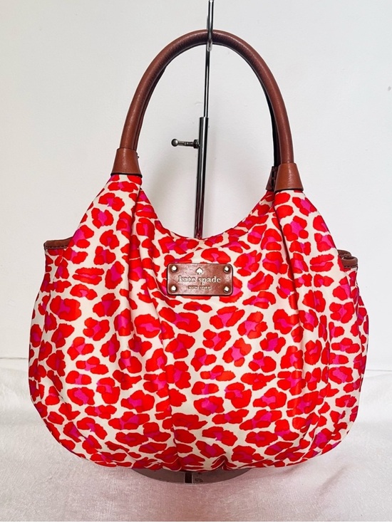 kate spade Handbags - Kate Spade “Into the Wild” Red & Pink Nylon animal print Hobo Slouch bag
